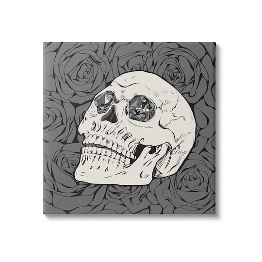 Stupell Industries Crystal Eyes Skull Goth Roses Canvas Wall Art